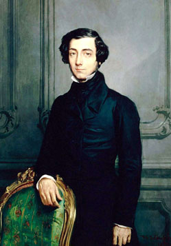 Image of a portrait of Alexis de Tocqueville standing behind a chair